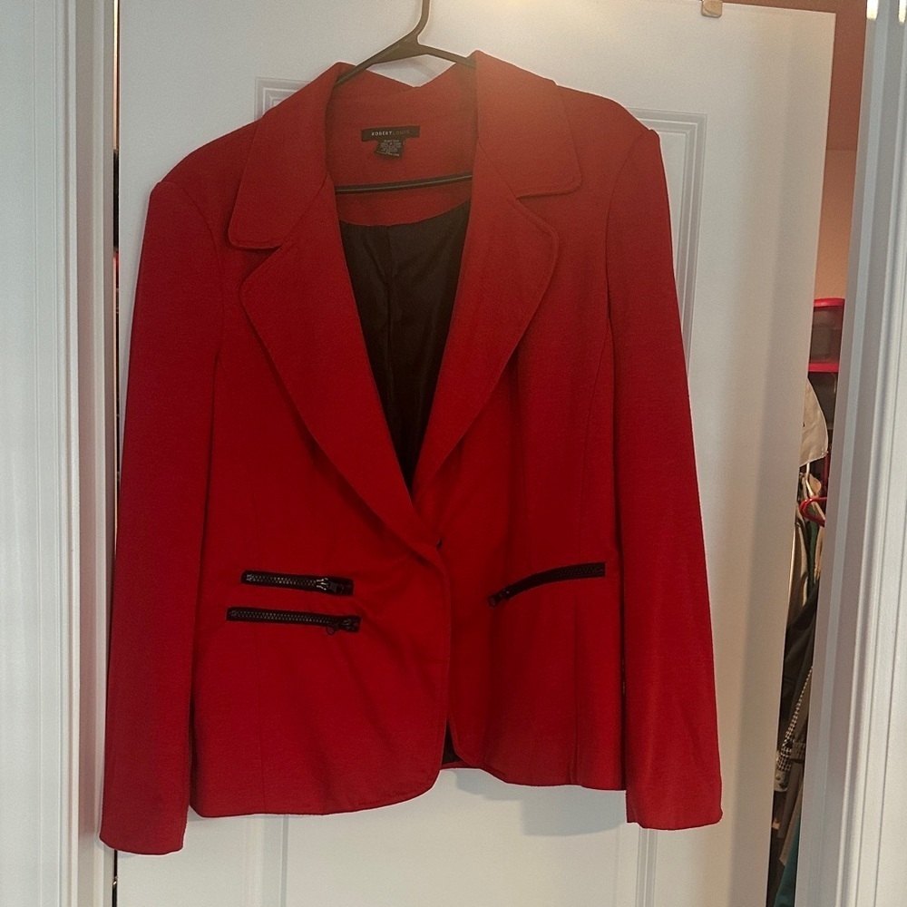 Robert Louis Vibrant Red Blazer with Black Accents - Picture 2 of 4